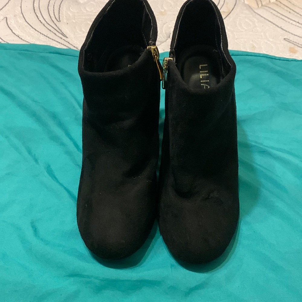 Liliana black suede side zip bootie size 7 1/2m.